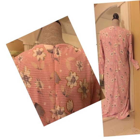 1960s Bubble Gum Pink Handmade Floral Maxi Dress M - Picture 6 of 8